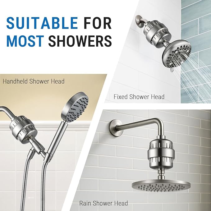 G-Promise 16 Stage Shower Filter For Hard Water, Reduces Chlorine and Fluoride, Improves Dry Skin, Universal With G1/2" Threads Design, Comes With a Replacement Cartridge (Brushed Nickel)