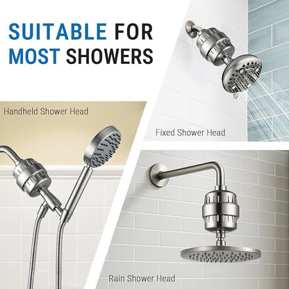 G-Promise 16 Stage Shower Filter For Hard Water, Reduces Chlorine and Fluoride, Improves Dry Skin, Universal With G1/2" Threads Design, Comes With a Replacement Cartridge (Brushed Nickel)