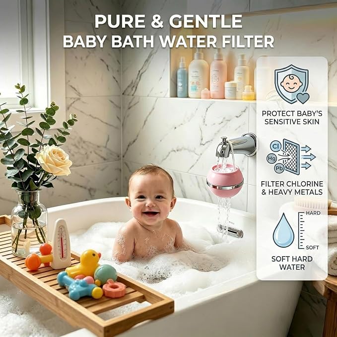 Bath Filter for Tub Faucet, Bathtub Water Filter, 3000 Gallons Bath Tub Filter, Hard Water Softener for Kids & Babies,Reduces Dry Itchy Skin,Eczema & Improve Skin, Hair & Nails Condition,Pink