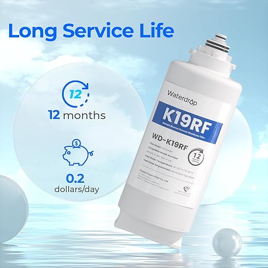 Waterdrop K19RF Filter, Replacement for K19-S and K19-H Countertop Reverse Osmosis System, 12-Month Lifetime