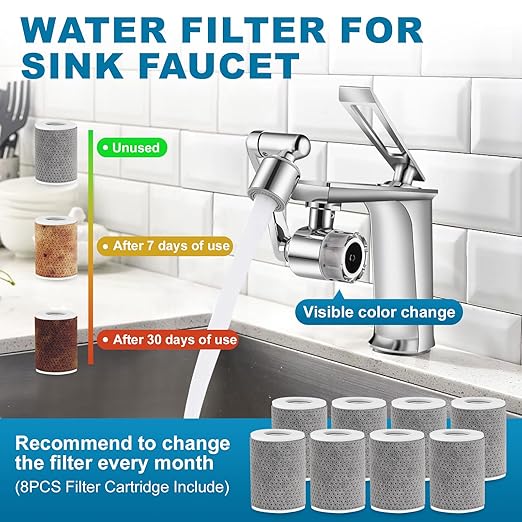 8 PCS Faucet Filter Cartridge Replacement for Kitchen & Bathroom Sink, 8 Carbon Fiber for Faucet Extender Improve Water Conditions Removes Chlorine Fluoride Heavy Metal