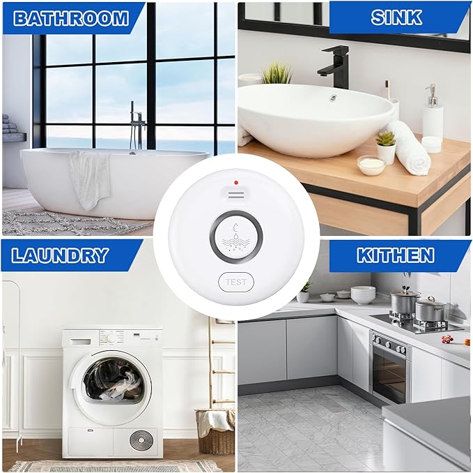 WiFi Water Leak Detectors 5 Pack, 120dB Adjustable Loud Water Leak Sensor, Wireless Wi-Fi Water Leak & Drip Alarm, App Alerts, 5 Water Alarm Sensors & 1 Hub for Home Kitchen, Bathroom, Sink, Laundry
