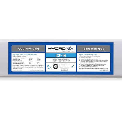 Hydronix ICF-10 RO Reverse Osmosis Post Polishing, Fridge and Ice Inline Coconut GAC Water Filter, 2000 Gal, 1/4" NPT