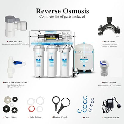 Geekpure 6 Stage Reverse Osmosis RO Drinking Water Filter System with UV Filter-75GPD