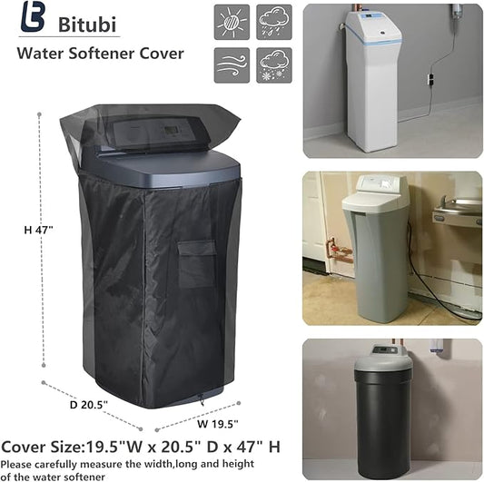 Bitubi Water Softener Cover for WHES30E/WHES40E Grain Water Softener System with Zipper Opening,Waterproof Anti-UV Indoor/Outdoor All Weather Protection 19.5"W x 20.5" D x 47" H, Black