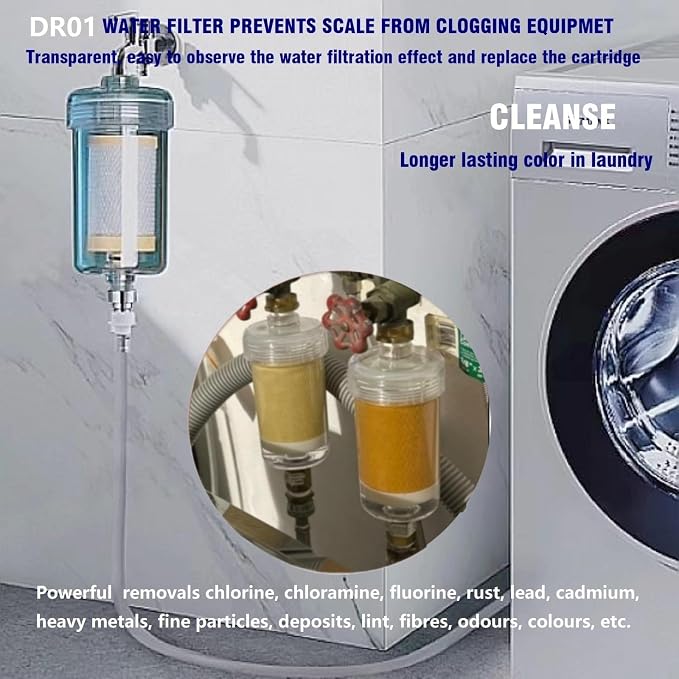 1 Micron High Density Washing Machine Water Filter, Washer Water Filter System, For Washing Machine, Heater, RV, > 99.5% Removes Chlorine Fluorine,Heavy Metals, Reusable ACF Shower Filter