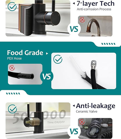 Oil Rubbed Bronze Kitchen Faucet with Pull Down Sprayer, Kitchen Sink Faucet VFAUOSIT Commercial Stainless Steel Laundry Single Handle Bronze Faucet for Kitchen Sink, Grifo para Fregaderos de Cocina
