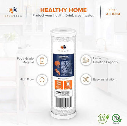Aquaboon 5 Micron 10 x 2.5 Carbon Block Water Filter Cartridge CTO Whole House Water Filter Replacement Compatible with WHKF-WHWC, FXWTC, 2-PACK