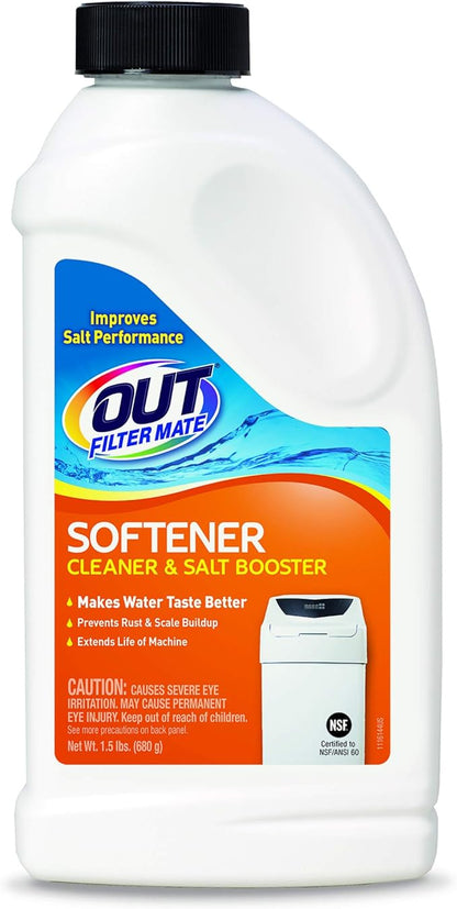 Out Filter Mate Water Softener Cleaner and Salt Booster Powder, 24 oz Bottle 2-Pack
