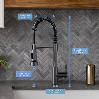GIMILI Black Stainless Kitchen Faucet with Pull Down Sprayer Single Hole Stainless Steel LED Faucet, Suitable for Farmhouses, RV, Laundry Room, Outdoor, and Campers. Llave para fregadero de cocina