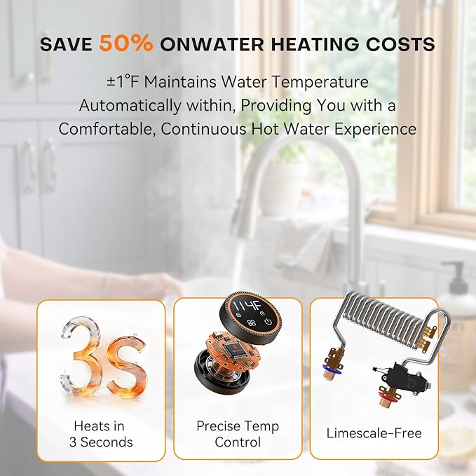 7kW Tankless Water Heater Electric 240V, On-Demand Instant Hot Water | Automatically Maintains Water Temperature Instant Water Heater Under Sink Self-Modulating Technology ETL Certified Eco