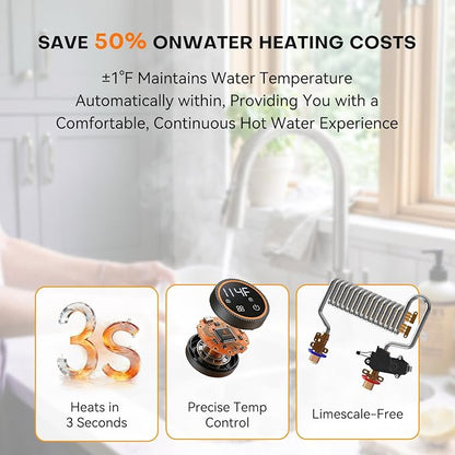 7kW Tankless Water Heater Electric 240V, On-Demand Instant Hot Water | Automatically Maintains Water Temperature Instant Water Heater Under Sink Self-Modulating Technology ETL Certified Eco