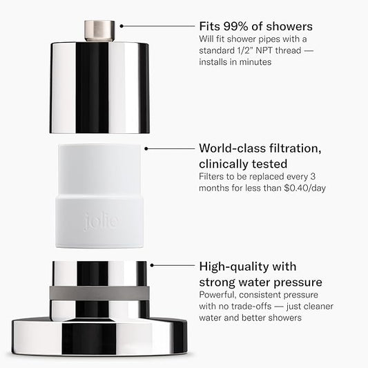 The Jolie Filtered SHOWERHEAD with Shower Water Filter System- High Pressure Showerhead, Hair and Skincare Accessory to Improve Beauty and Personal Care Routine (New Brushed Steel)