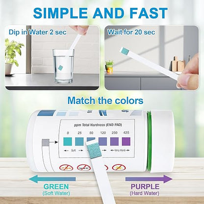 Water Hardness Test Kits - Hard Water Test Kits for Drinking Water Well Hot Tub Spa Swimming Pool Dishwasher Water Softener - Quick & Accurate Water Hardness Test Strips for Calcium, Magnesium