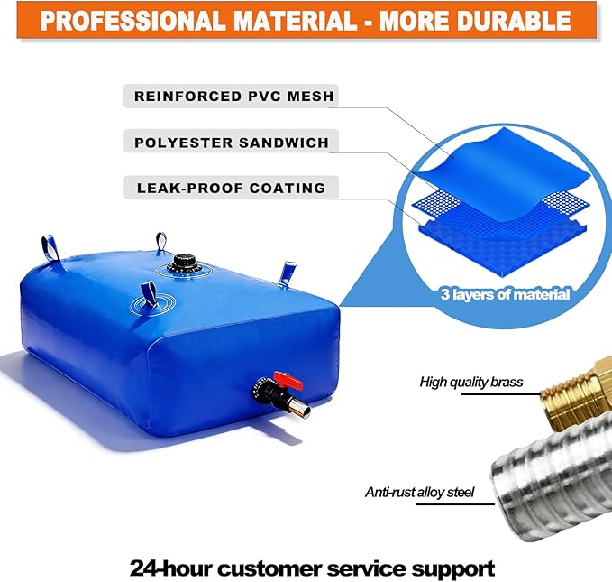 GHOSOONE 113 L/30 Gal Water Bladder Tank, Foldable Portable Water Storage Container, Emergency Water Bag for RV, Truck Bed, Fire Prevention, Drought Resistance, Blue
