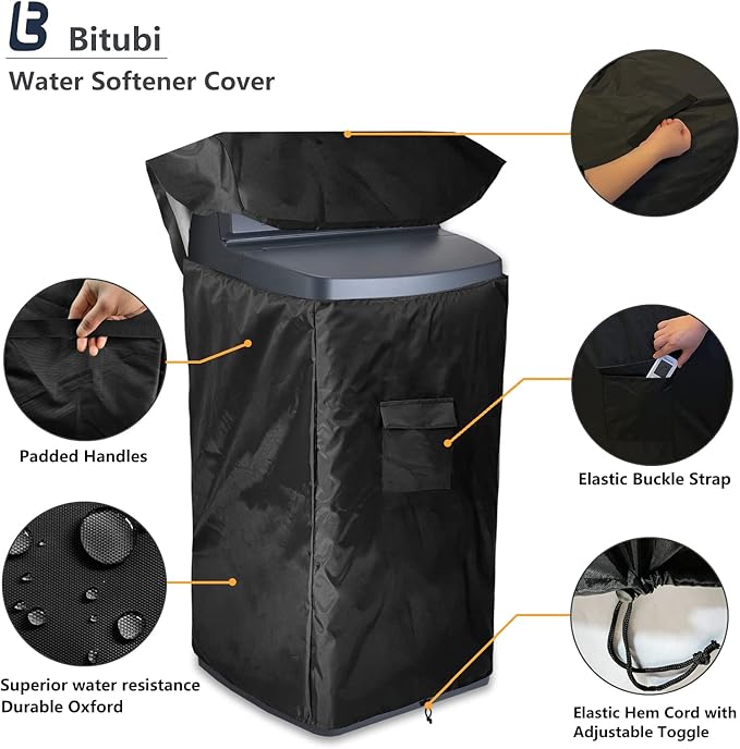 Bitubi Water Softener Cover for WHES30E/WHES40E Grain Water Softener System with Zipper Opening,Waterproof Anti-UV Indoor/Outdoor All Weather Protection 19.5"W x 20.5" D x 47" H, Black