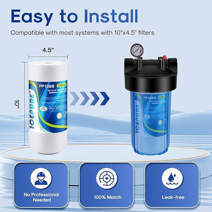 ICEPURE PP10BB 5 Microns 10" x 4.5" Whole House Sediment Water Filter Replacement Cartridge for Home, Compatible with RFC-BBSA, WFHD13001B, GXWH35F, GXWH30C, AP817, WHKF-GD25BB, 3 PACK