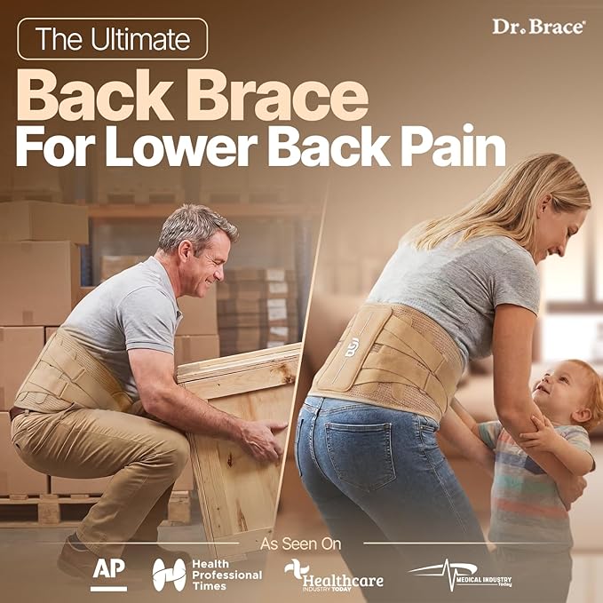 DR. BRACE® Lower Back Brace for Men & Women for Lower Back Pain Relief, Revolutionary Versatile Splints System & Removable Lumbar Pad, Adjustable & Breathable Back Support Brace (53.1-59.1″)