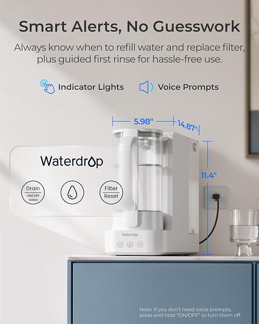 Waterdrop C2SL Reverse Osmosis Water Filter Countertop, Mineral RO System | 7-Stage RO Water Filtration System with Autofill Glass Pitcher, NSF/ANSI 372 Certified, 3:1 Pure to Drain, Compact Design