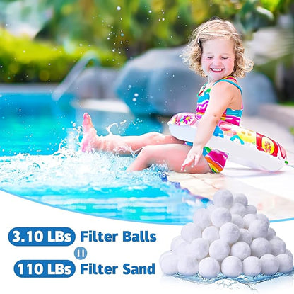 QwayHome 3.1 lbs Pool Filter Balls, Reusable Filter Fiber Balls for Above Ground Pool Sand Pump, Eco-Friendly, Efficient, Clean Water, Equals 110 lbs Filter Sand, White