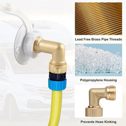 RV City Water Inlet with Check Valve – RV Water Inlet Connection, RV Water Fill Inlet with 3/4" NH Female to 1/2" NPT Male, Ideal for RV, Travel Trailers, Camping, and Boats in White (with Hose Elbow)