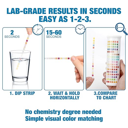 21-in-1 Drinking Water Test Kit for Tap & Well - 120 Strips + 4 Bacteria Tests. Home Water Quality Tester for Lead, Iron, pH, Hardness, Fluoride, Copper, Nitrate. EPA Standard