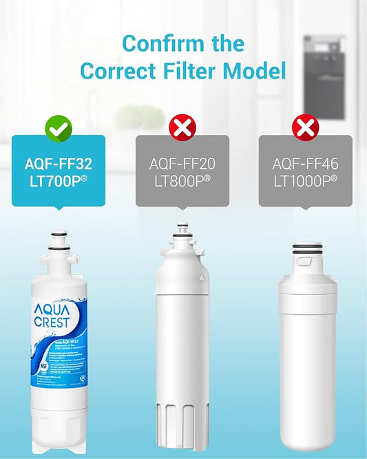 AQUA CREST 469690 ADQ36006101 Refrigerator Water Filter, Replacement for LG® LT700P®, Kenmore® 9690, 46-9690, ADQ36006102, LFXS30766S, HDX FML-3, RFC1200A, PL-500, 2 Pack