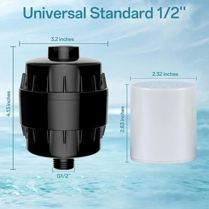 20 Stage Shower Filter for Hard Water, Remove Chlorine Heavy Metals and other Impurities, Improve Skin Hair, Fit Most Handheld Showerhead Fixed Rainfall (Matte Black)