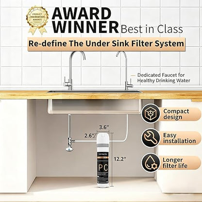 WINGSOL Under Sink Water Filter System with Chrome Faucet, NSF/ANSI 42&53 Anti-Clog Pleated Filter Quick Change EZ Install, Reduce PFAS/Lead/Chlorine/Sediment, Long-Lasting Water Filter