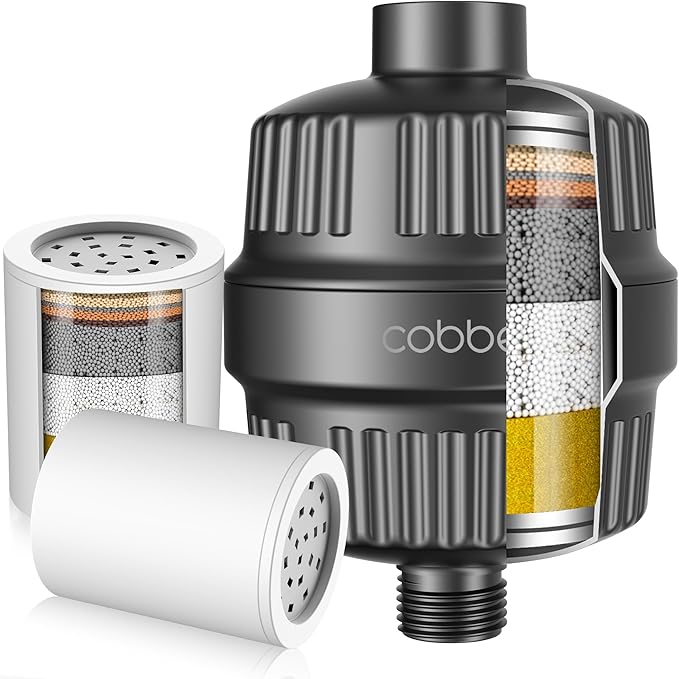 Cobbe 20 Stage Shower Head Filter with KDF-55 for Hard Water, High Output Water Filter with 2 Replaceable Cartridges - Removing Chlorine and Harmful Substance, Matte Black