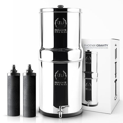 1.5 G Gravity Water Filter | NSF/ANSI 42 & 372 Certified | Gravity-Fed Countertop Stainless Steel Water Filter System | AISI 304 | 2 Carbon Filters & Steel Spigot | Portable | No Electricity Required