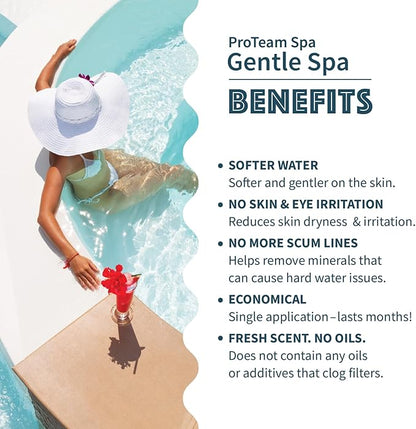 ProTeam Gentle Spa Hot Tub Water Softener & Conditioner — Softens Hard Water, Prevents Scum Lines & Skin Irritation, Borate pH Stabilizer — Fresh Scent, 1.5 lb + SplashWiz Care e-Book