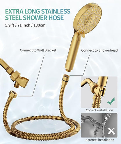 SR SUN RISE Filtered Shower Head with Handheld High Pressure 9 Spray Mode Showerhead Detachable Shower Head Water Softener Filters 1 Filter Brushed Gold