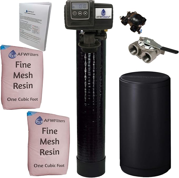 AFWFilters 2 cubic Foot (64k) Whole Home Iron Pro Water Softener with Fine Mesh Resin,1" Stainless Steel FNPT Connection, and Black Tanks
