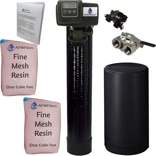 AFWFilters 2 cubic Foot (64k) Whole Home Iron Pro Water Softener with Fine Mesh Resin,1" Stainless Steel FNPT Connection, and Black Tanks