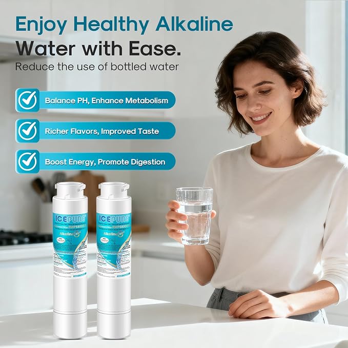 ICEPURE Alkaline RWF5800A-AL Refrigerator Water Filter and Air Filter Replacement for Frigidaire EPTWFU01, EWF02, Pure Source Ultra II, PureSource Ultra 2, BO022, MR022, SCWFTCTO, Enhances PH, 3Combo