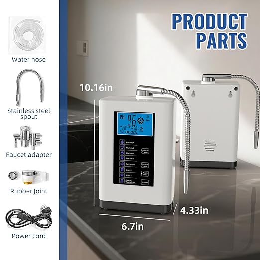 Alkaline Water Ionizer Machine, Water Machine PH 4-10.5 for Alkaline & Acidic Water, 5 Titanium Plates, Up to -500mV ORP, 8,000L Filter, 7 Water Settings, Auto-Cleaning, Intelligent Voice