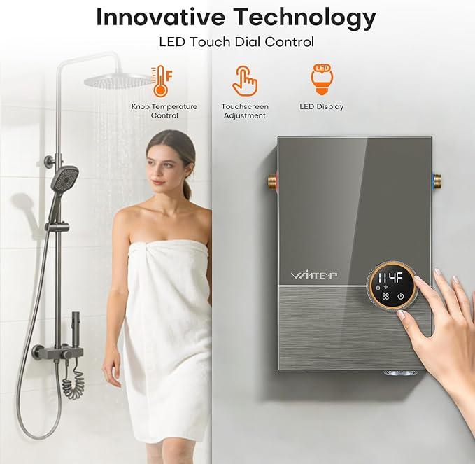 Tankless Water Heater Electric 14.4kW, 240 Volt On Demand Instant Hot Water Heater, Within 1℉ Stable Temp, Up to 3.5GPM, WiFi Control, ETL Certified, Eco, WM15