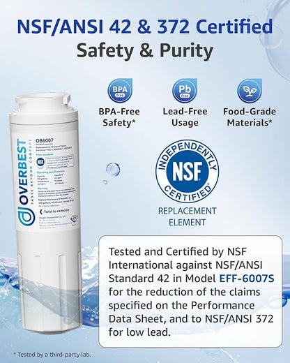 Overbest UKF8001 Replacement for EveryDrop by Whirlpool Refrigerator Water Filter 4, EDR4RXD1, Pack of 3