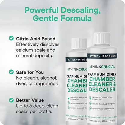 Think Crucial 6x Uses CPAP Cleaner & Descaler for Humidifier Chambers – Super Concentrated Cleaning Descaling Solution for CPAP Water Tanks – Unscented – 6 oz
