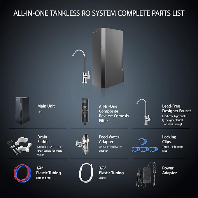 APEC WATER Tankless RO Water Filter System ROTL-AIO - Four-in-One Premium Reverse Osmosis Water Filtration, 2:1 Pure to Drain, Filters Fluoride, Heavy Metals, 1K+ Impurities, Easy DIY Install & Care