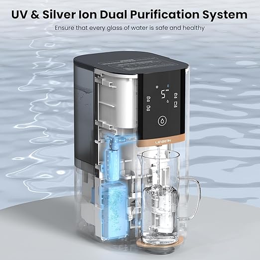 Leysern Reverse Osmosis Water Filter Countertop, No Installation, 5-Stage RO Filtration with UV and Remineralization, Portable Water Purifier with Pitcher, 360° Swivel Base, NSF/ANSI 372 Certified