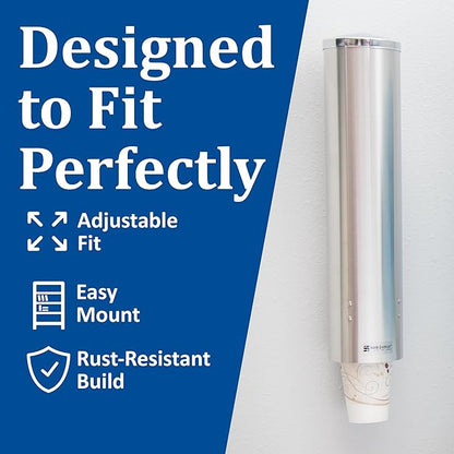 San Jamar Large Pull-Type Cup Dispenser 6-12 Oz. Flat Bottom Cups, 4.5 - 7 Oz Cone Cups with Flip Cap for Restaurants, Home, and Office, Stainless Steel, 16 Inches, Silver
