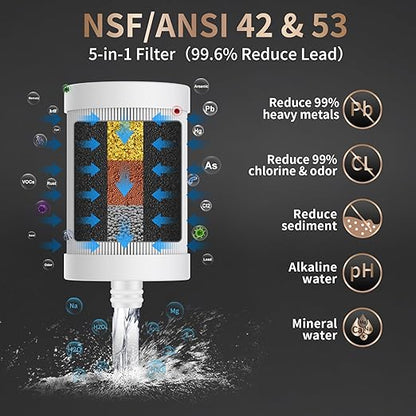 WINGSOL Replacement Filter Cartridge for Faucet Filter Compatibel with: WS-FM001-PAC/5in1/PC/CRM/(LED), WS-FM002-PAC/(LED), 5in1