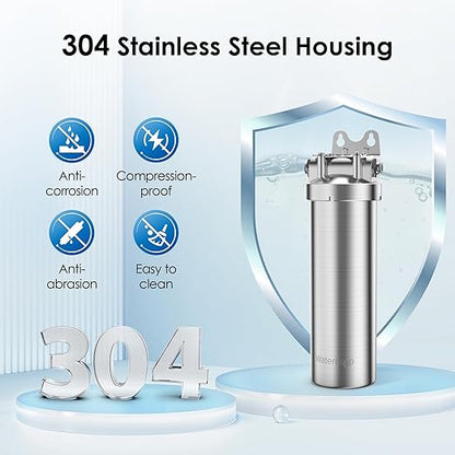 Waterdrop AS08 Stainless Steel Under Sink Water Filter System, 1 Years Lifetime Under Sink Water Filter, 5X Service Life, Reduces Chlorine, Lead, Heavy Metals, Bad Taste, Brushed (1 Filter Included)