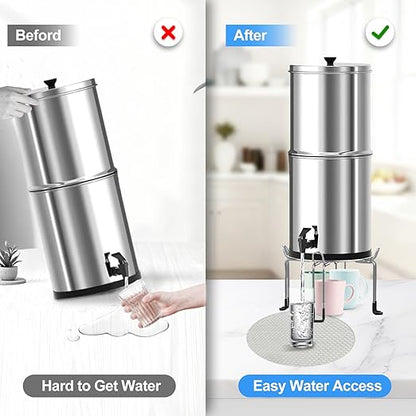 Countertop Water Filter Stand - Detachable Stainless Steel Stand Suitable for Most Brand Gravity Fed Water Filter System,9.4" Diameter by 6.3" Tall,Includes Gray Waterproof Pads and Storage Bags