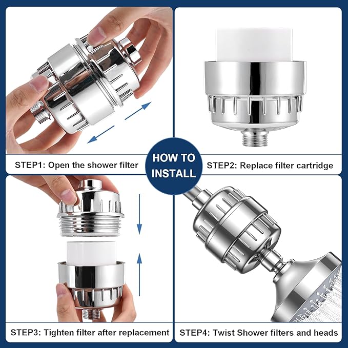 4-Pack 20 Stage Shower Filter Replacement Cartridge - Shower Head Filter Replacement Cartridge for Hard Water, Chlorine, Heavy Metals, High Output Shower Water Softener