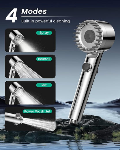 Ion Drops Filtered Shower Head with Handheld with 4PCS Filters, High Pressure 4 Spray Modes Showerhead with Filters, Water Softener Filters for Hard Water, IonDrops 70" Hose (Chrome)