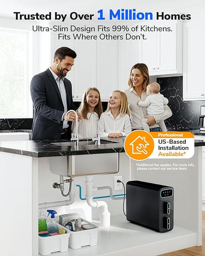 Ecoviva Reverse Osmosis Water Filter Under Sink System - E6 600GPD Tankless RO, 5" Ultra-Thin Design for Small Spaces 9-Stage Reduces TDS & Softens Water - Ideal for Apartment, Kitchen & Dormitory