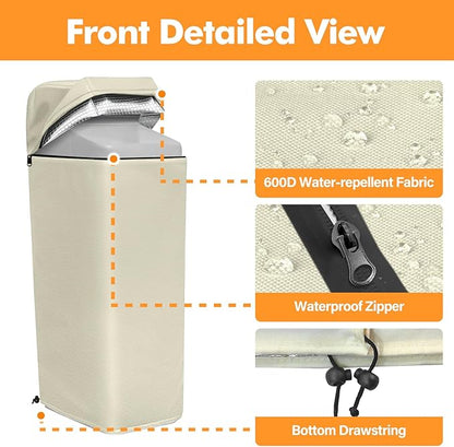 Water Softener Cover Insulated, 3 Layers Insulation Heavy Duty Protection Cover for WHES30E / WHES40E Grain Softener and 350/420 Water Softener, 16x21x48in, Beige